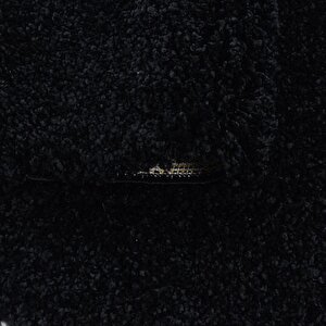 Yuvarlak Shaggy Halı Salon Halısı Yumuşak Yüksek Havlı Düz Siyah Renkli 200 cm