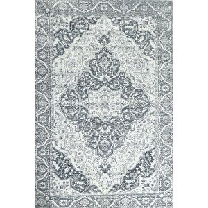 Modern Şönil Dokuma Taban Klasik Desenli Gri Beyaz Halı 80x250 cm