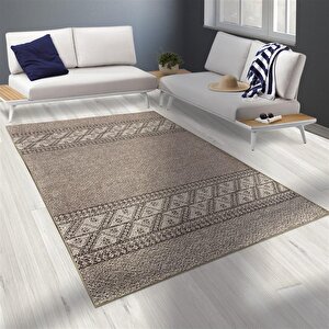 Modern Şönil Dokuma İskandinav Üçgen Desenli Bej Tonlarda Halı 160x230 cm