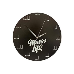 Cajuart Dekoratif Siyah Müzik Notaları Tema Yuvarlak Duvar Saati