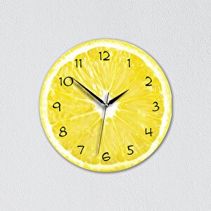 Cajuart Dekoratif Ahşap Limon İçi Canlı Yuvarlak Mutfak Duvar Saati