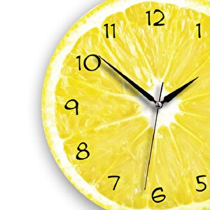 Cajuart Dekoratif Ahşap Limon İçi Canlı Yuvarlak Mutfak Duvar Saati