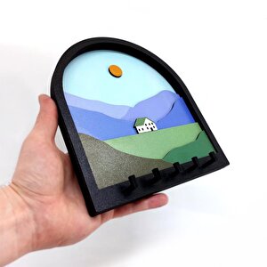 Cajuart Ahşap Renkli Dağ Ova Ev 3d Kabartma Hol Askı Anahtarlık