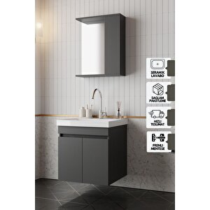 Altay Banyo Dolabı Seti 60 Cm, Mat Antrasit, Lavabo Dahil, Lavabolu