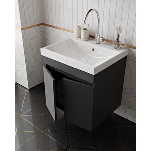 Altay Banyo Dolabı Seti 60 Cm, Mat Antrasit, Lavabo Dahil, Lavabolu