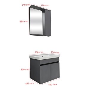 Karen Banyo Altay Banyo Dolabı Seti 60 Cm, Mat Antrasit, Lavabo Dahil, Lavabolu