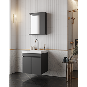 Karen Banyo Altay Banyo Dolabı Seti 60 Cm, Mat Antrasit, Lavabo Dahil, Lavabolu