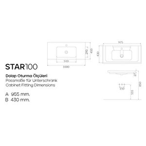 Star 100 Cm, Dolap Uyumlu Seramik Lavabo
