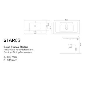 Karen Banyo Star 65 Cm, Dolap Uyumlu Seramik Lavabo