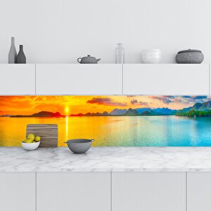 Mutfak Tezgah Arası Folyo Fayans Kaplama Folyosu Deniz Dağ 60x200 cm