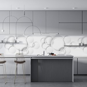 Mutfak Tezgah Arası Folyo Fayans Kaplama Folyosu Beyaz Yuvarlak Desenler