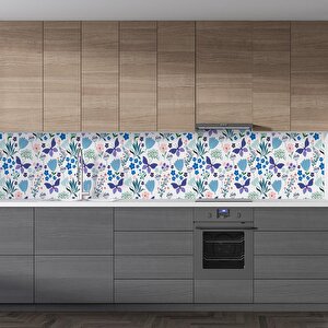 Mutfak Tezgah Arası Folyo Fayans Kaplama Folyosu Mavi Çiçek Kelebek 60x300 cm