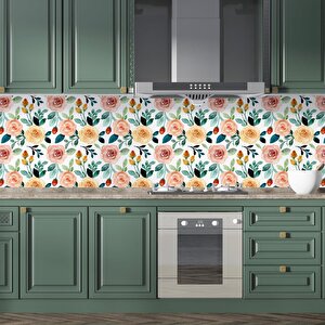 Mutfak Tezgah Arası Folyo Fayans Kaplama Folyosu Renkli Çiçek 2. Model 60x100 cm