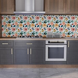 Mutfak Tezgah Arası Folyo Fayans Kaplama Folyosu Renkli Çiçek 2. Model 60x200 cm