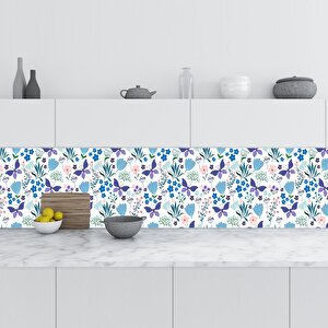 Mutfak Tezgah Arası Folyo Fayans Kaplama Folyosu Mavi Çiçek Kelebek 60x100 cm