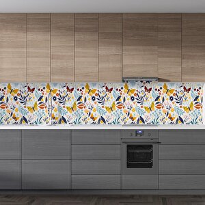 Mutfak Tezgah Arası Folyo Fayans Kaplama Folyosu Kelebek Çiçek 60x500 cm