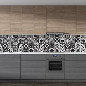 Mutfak Tezgah Arası Folyo Fayans Kaplama Folyosu Siyah Karo Fayans Desen 60x500 cm