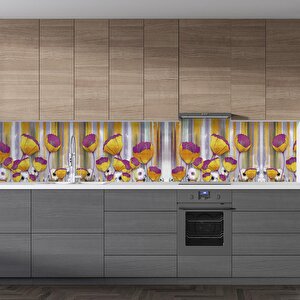 Mutfak Tezgah Arası Folyo Fayans Kaplama Folyosu 3d Golden Flower 60x500 cm