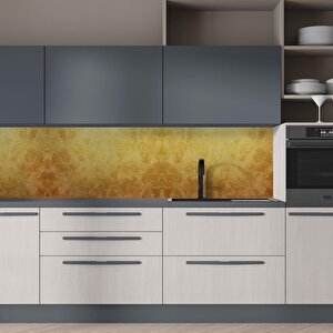 Mutfak Tezgah Arası Folyo Fayans Kaplama Folyosu Altın Çiçek Desen