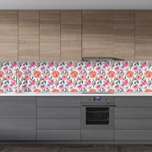 Mutfak Tezgah Arası Folyo Fayans Kaplama Folyosu Renkli Çiçek 1. Model 60x300 cm