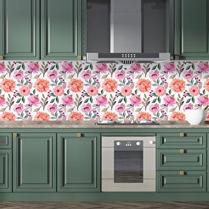 Mutfak Tezgah Arası Folyo Fayans Kaplama Folyosu Renkli Çiçek 1. Model