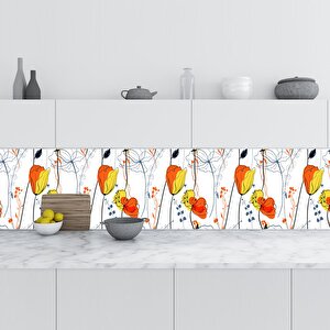 Mutfak Tezgah Arası Folyo Fayans Kaplama Folyosu Çiçek Çizim 60x400 cm 