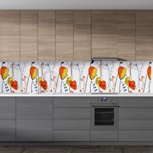 Mutfak Tezgah Arası Folyo Fayans Kaplama Folyosu Çiçek Çizim 60x400 cm 