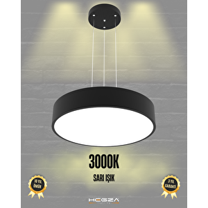 Drum 40cm ( Siyah Kasa, Sarı Işık ) Sarkıt Ledli Modern Led Avize, Salon, Mutfak, Oturma Odası Sarı Işık (3000K)