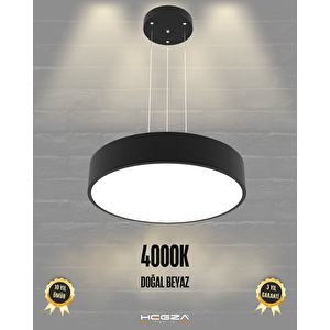Drum 40cm ( Siyah Kasa, Doğal Beyaz Işık ) Sarkıt Ledli Modern Led Avize, Salon, Mutfak, Oturma Odası Gün Işığı 4000K