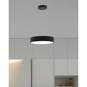 Drum 40cm ( Siyah Kasa, Doğal Beyaz Işık ) Sarkıt Ledli Modern Led Avize, Salon, Mutfak, Oturma Odası Gün Işığı 4000K