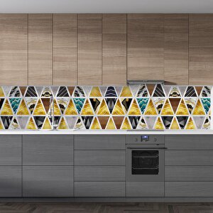 Mutfak Tezgah Arası Folyo Fayans Kaplama Folyosu Üçgen Dekor 60x300 cm