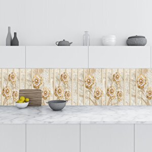 Mutfak Tezgah Arası Folyo Fayans Kaplama Folyosu 3d Altın Çiçekler 60x500 cm