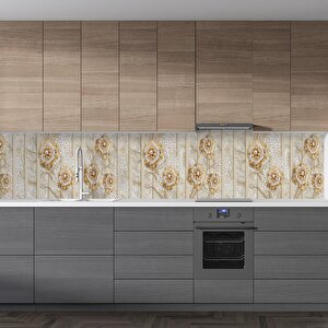 Mutfak Tezgah Arası Folyo Fayans Kaplama Folyosu 3d Altın Çiçekler 60x500 cm