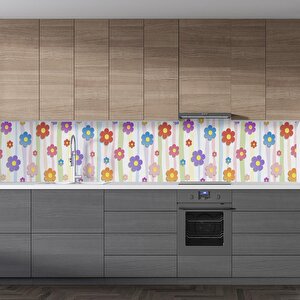 Mutfak Tezgah Arası Folyo Fayans Kaplama Folyosu Renkli Çiçekler 60x500 cm