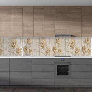 Mutfak Tezgah Arası Folyo Fayans Kaplama Folyosu 3d Altın Çiçekler 60x200 cm