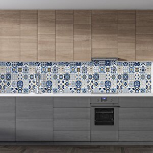 Mutfak Tezgah Arası Folyo Fayans Kaplama Folyosu Mavi Fayans Desen 60x500 cm