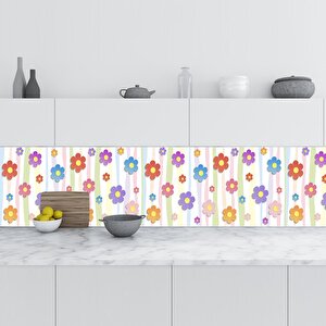 Mutfak Tezgah Arası Folyo Fayans Kaplama Folyosu Renkli Çiçekler 60x300 cm