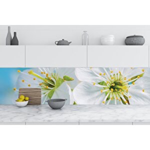 Mutfak Tezgah Arası Folyo Fayans Kaplama Folyosu Beyaz Çiçekler 60x300 cm
