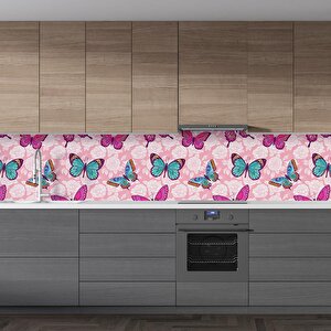 Mutfak Tezgah Arası Folyo Fayans Kaplama Folyosu Pembe Kelebekler 60x300 cm