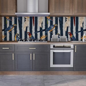 Mutfak Tezgah Arası Folyo Fayans Kaplama Folyosu Mavi Papağan 60x300 cm