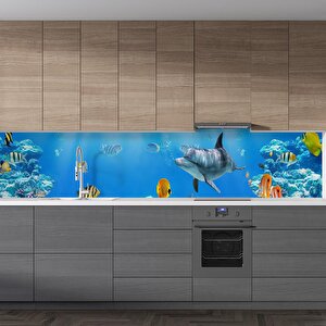 Mutfak Tezgah Arası Folyo Fayans Kaplama Folyosu Denizaltı Balıklar 60x500 cm