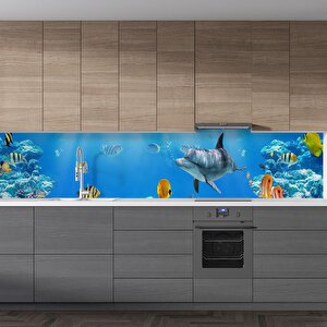 Mutfak Tezgah Arası Folyo Fayans Kaplama Folyosu Denizaltı Balıklar 60x100 cm