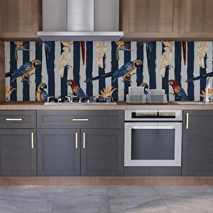 Mutfak Tezgah Arası Folyo Fayans Kaplama Folyosu Mavi Papağan 60x500 cm