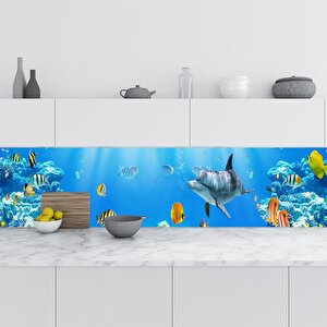 Mutfak Tezgah Arası Folyo Fayans Kaplama Folyosu Denizaltı Balıklar 60x400 cm 