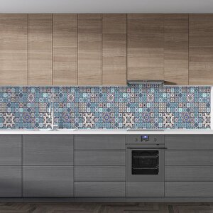 Mutfak Tezgah Arası Folyo Fayans Kaplama Folyosu Fas Desen Mavi 60x400 cm 