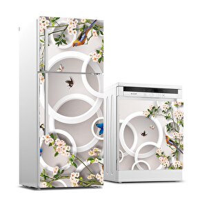 Buzdolabı Ve Bulaşık Makinası Beyaz Eşya Sticker Kaplama Yuvarlak Kuş Çiçek