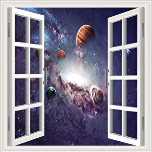 Pencere Poster Duvar Kağıdı Galaksi Kasabası Yapışkanlı Sticker