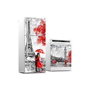 Buzdolabı Ve Bulaşık Makinası Beyaz Eşya Sticker Kaplama Paris Yağlıboya