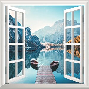 Pencere Poster Duvar Kağıdı Brailes Gölü İtalya Yapışkanlı Sticker