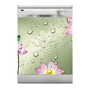 Bulaşık Makinesi Sticker Kaplama Beyaz Eşya Kaplama Su Damlaları Çiçek